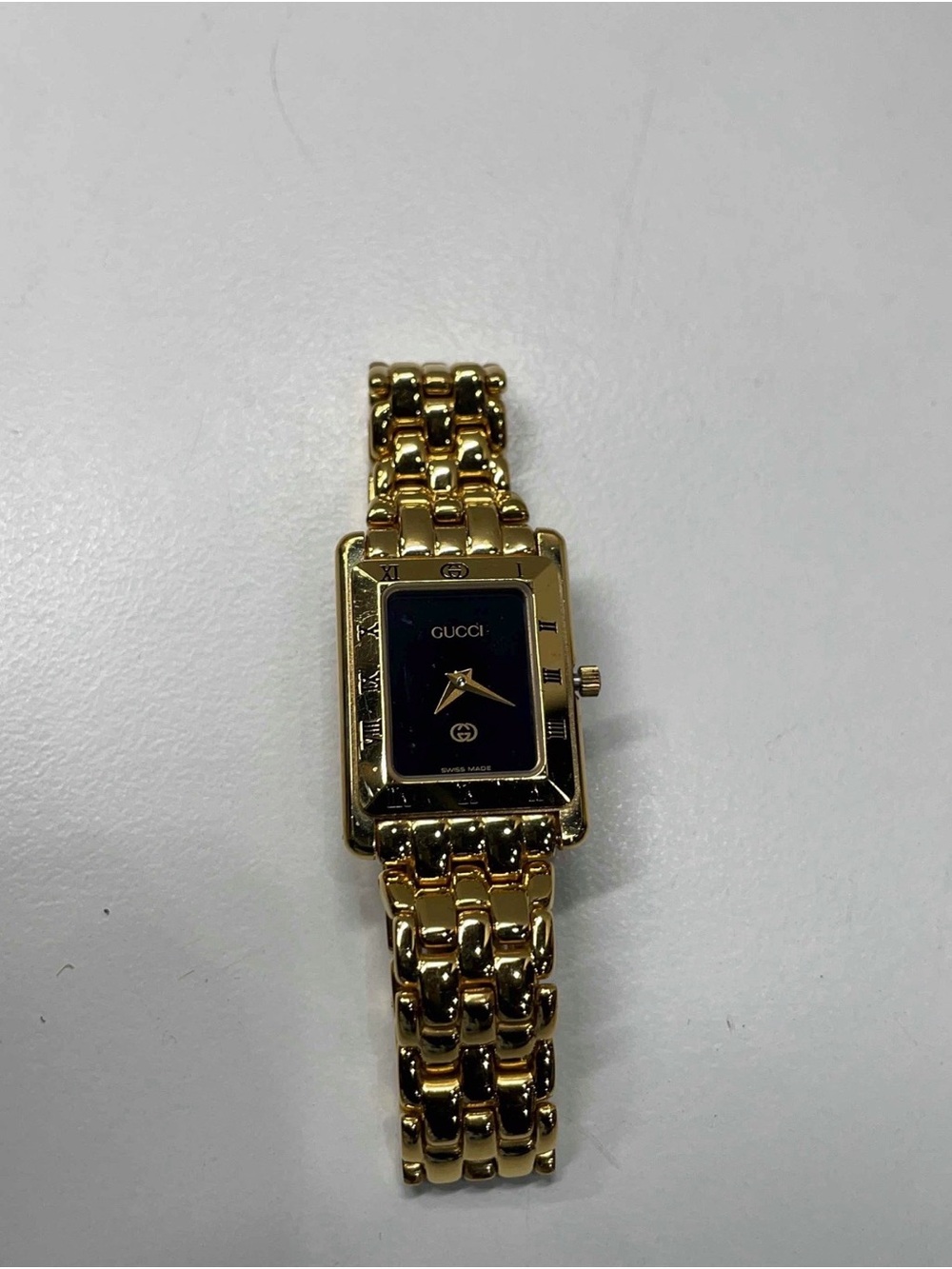 Gucci Gold Tone Bracelet Watch with Black Dial